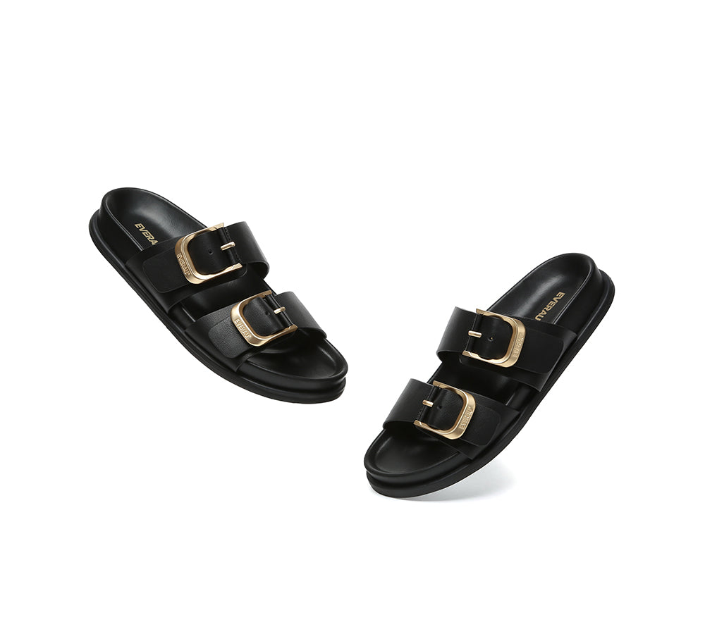 Women Double Adjustable Strap Buckle Flat Sandals Mounish