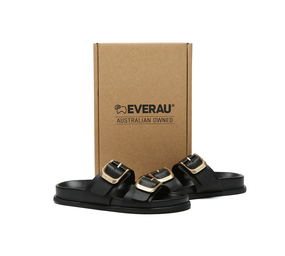 Women Double Adjustable Strap Buckle Flat Sandals Mounish