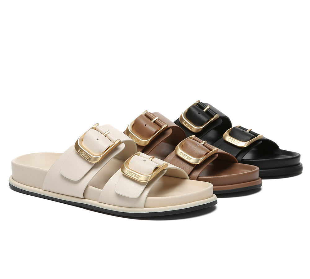 Women Double Adjustable Strap Buckle Flat Sandals Mounish