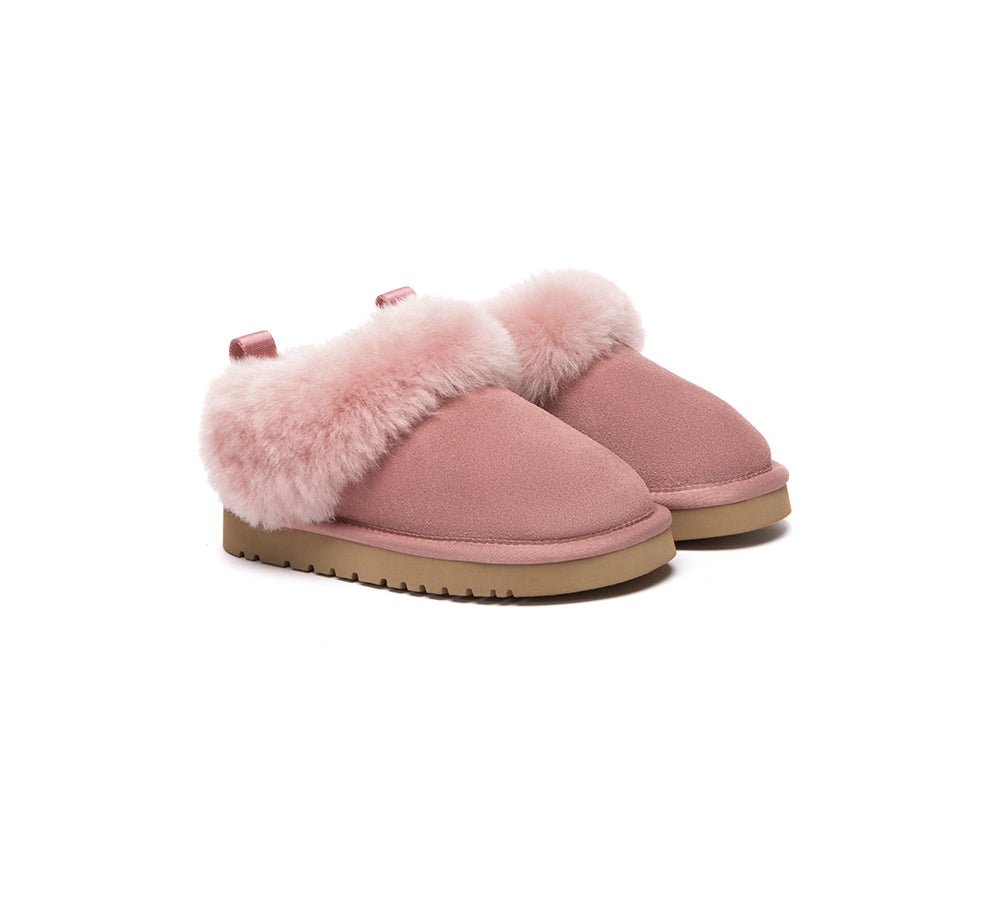 UGG Slippers Kids Sheepskin Wool Collar Ankle Glacial