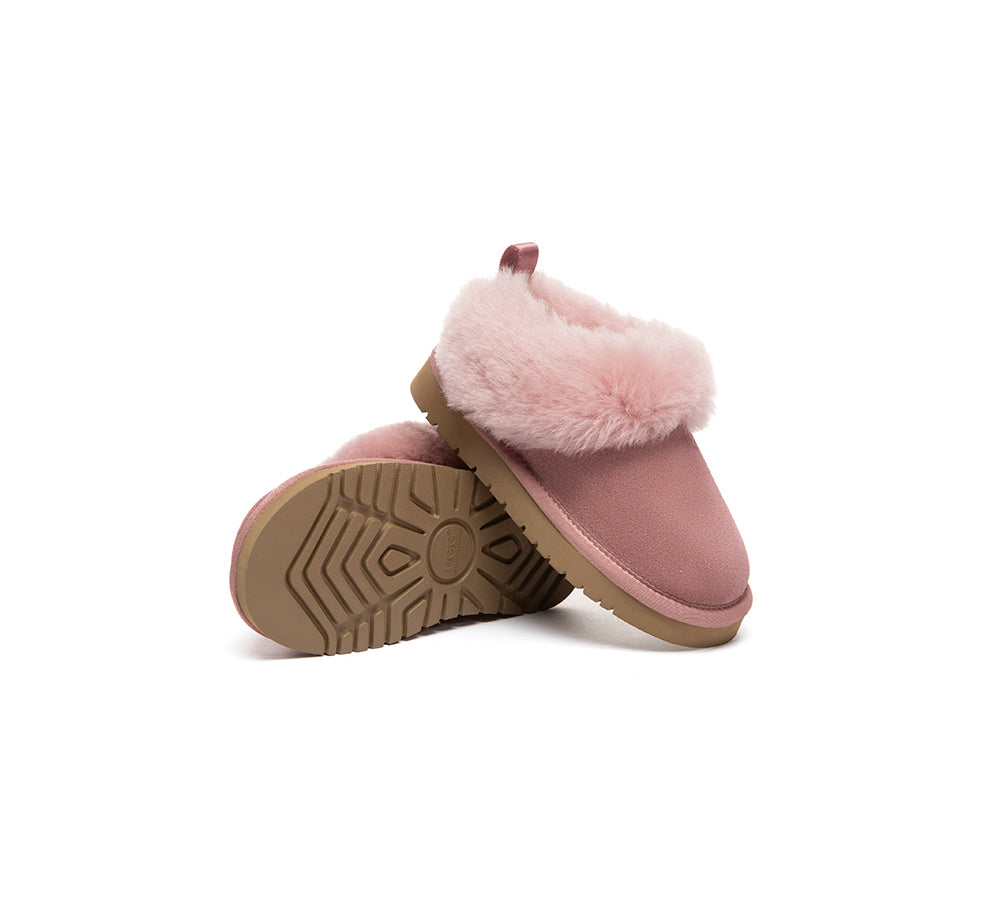 UGG Slippers Kids Sheepskin Wool Collar Ankle Glacial