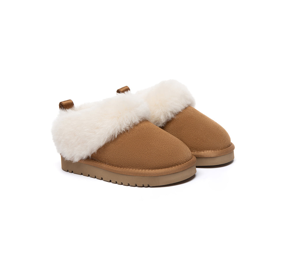 UGG Slippers Kids Sheepskin Wool Collar Ankle Glacial