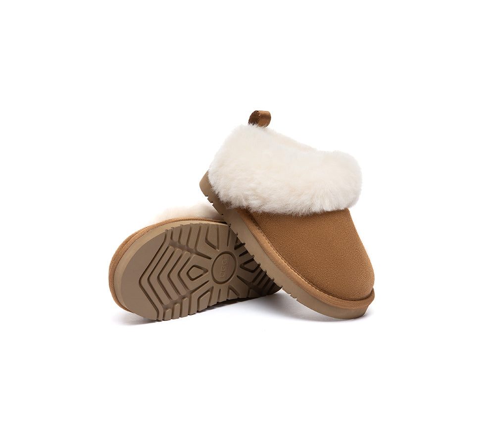 UGG Slippers Kids Sheepskin Wool Collar Ankle Glacial