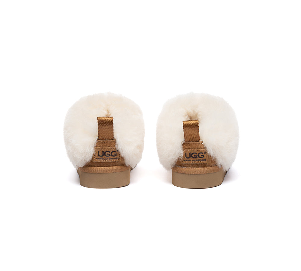 UGG Slippers Kids Sheepskin Wool Collar Ankle Glacial