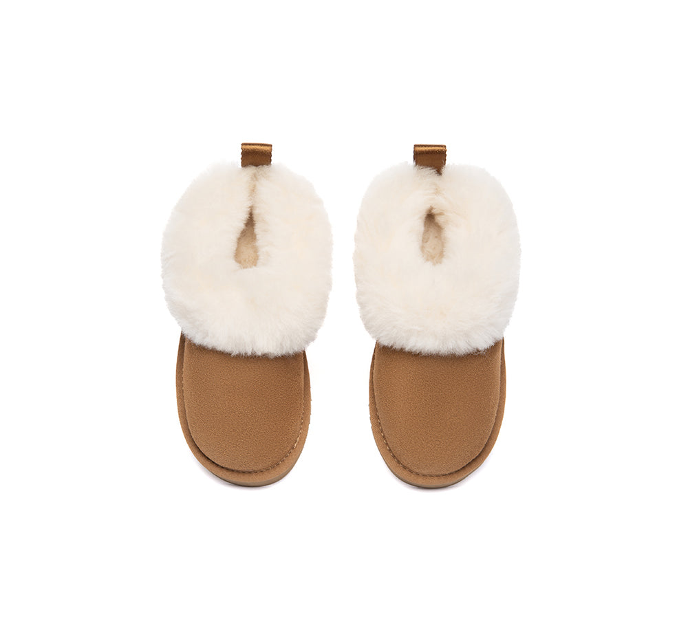 UGG Slippers Kids Sheepskin Wool Collar Ankle Glacial