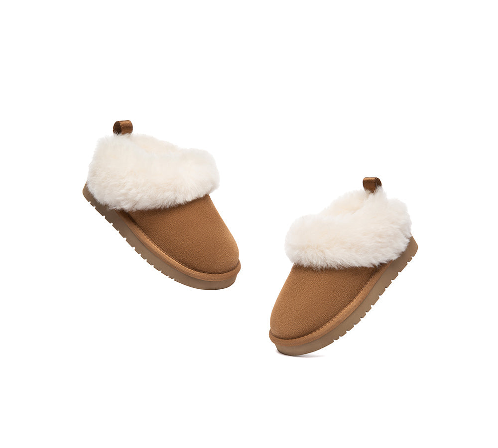 UGG Slippers Kids Sheepskin Wool Collar Ankle Glacial