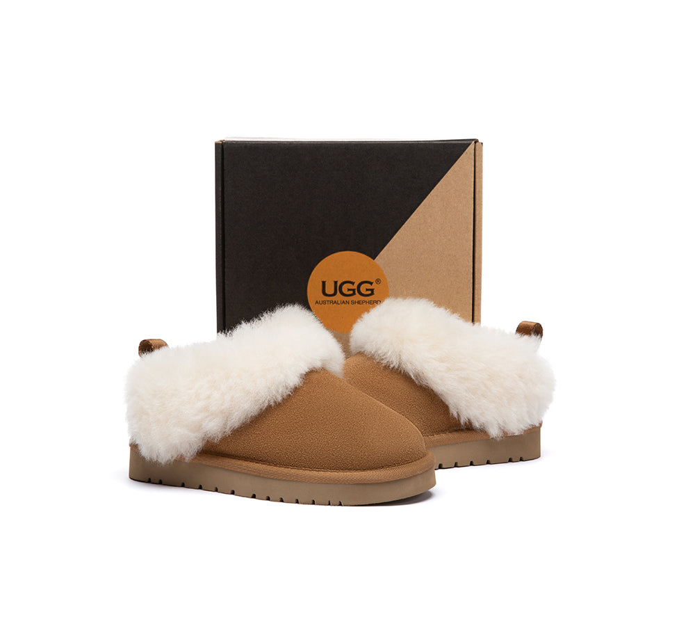 UGG Slippers Kids Sheepskin Wool Collar Ankle Glacial