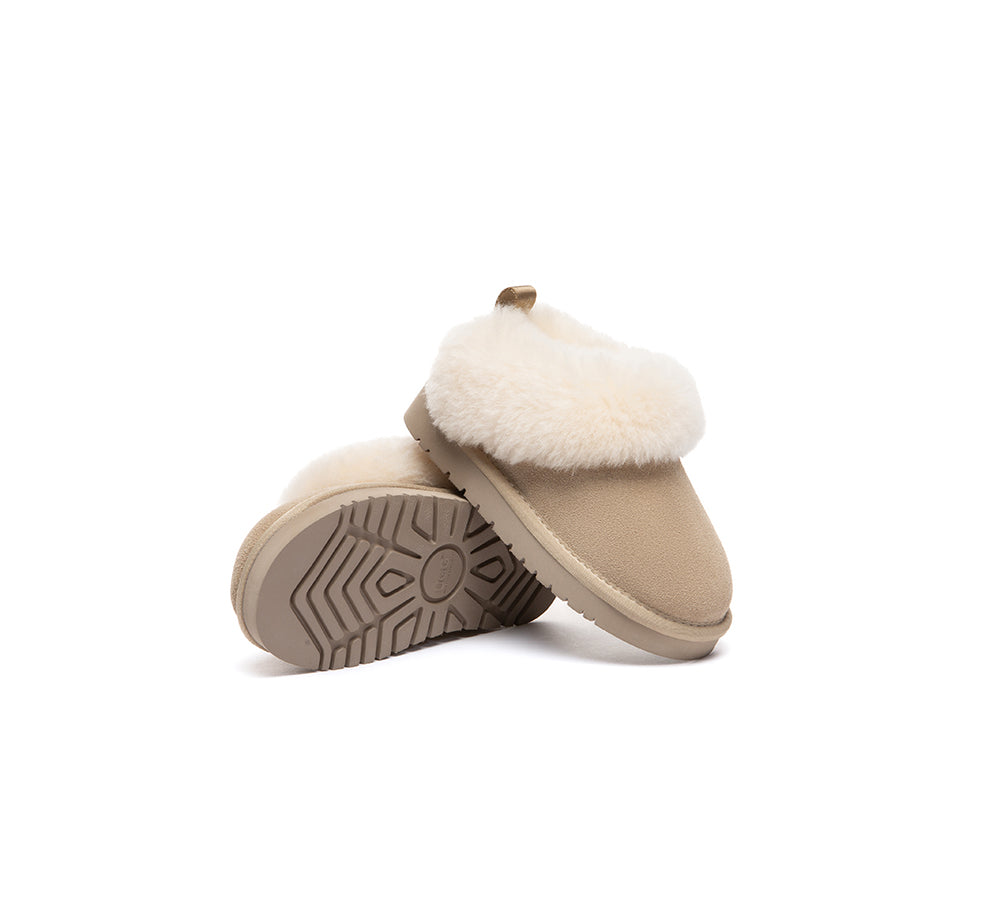 UGG Slippers Kids Sheepskin Wool Collar Ankle Glacial