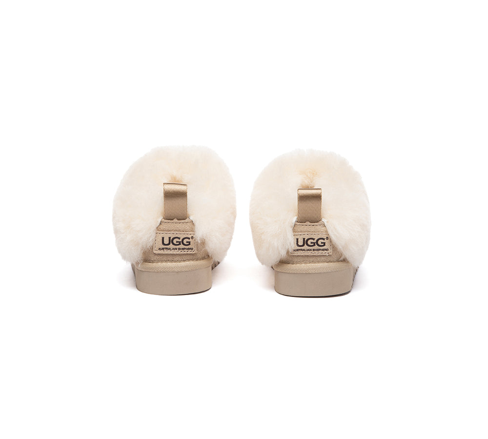 UGG Slippers Kids Sheepskin Wool Collar Ankle Glacial