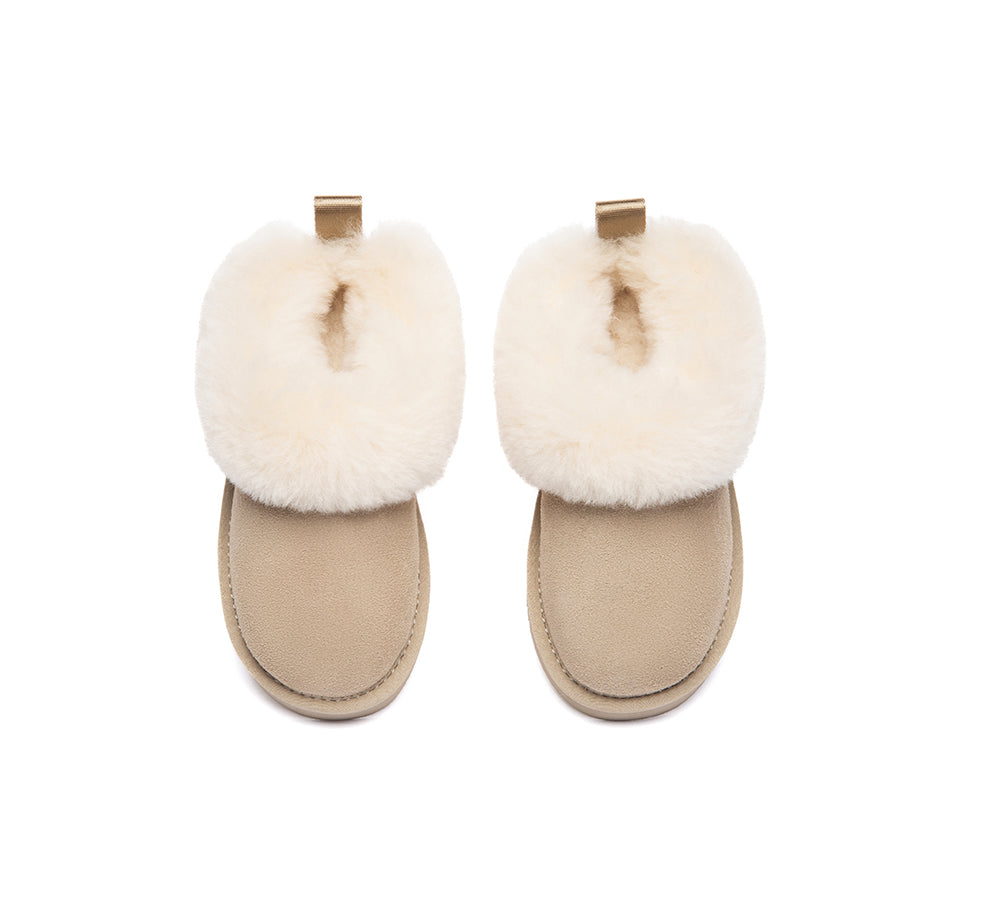 UGG Slippers Kids Sheepskin Wool Collar Ankle Glacial