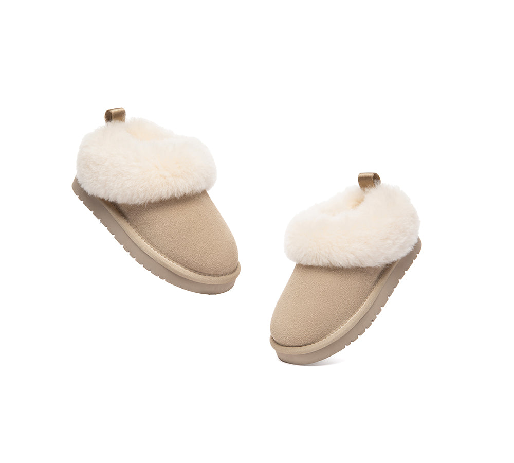 UGG Slippers Kids Sheepskin Wool Collar Ankle Glacial