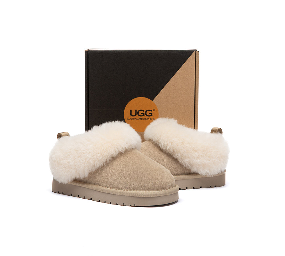 UGG Slippers Kids Sheepskin Wool Collar Ankle Glacial