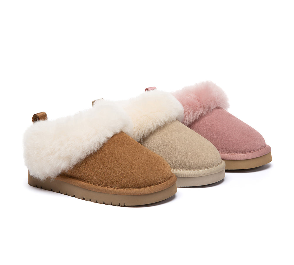 UGG Slippers Kids Sheepskin Wool Collar Ankle Glacial