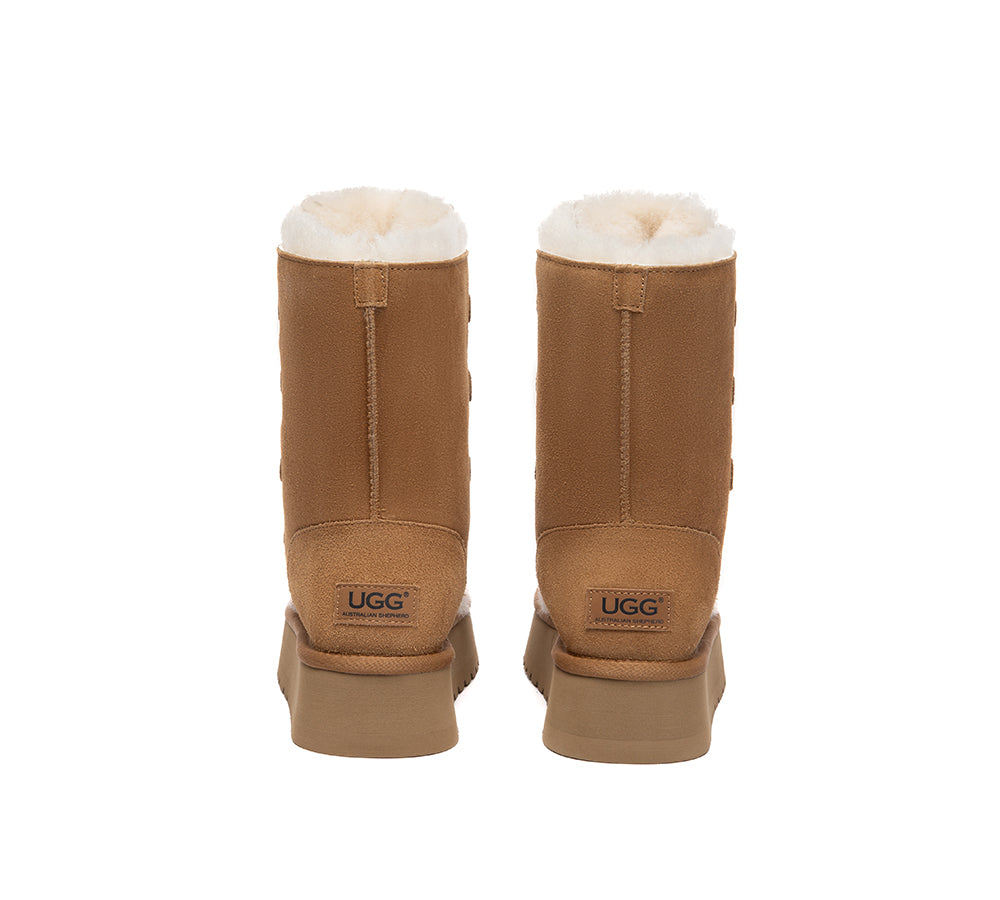 UGG Boots Sheepskin Wool Lace Up Platform Short Brunor