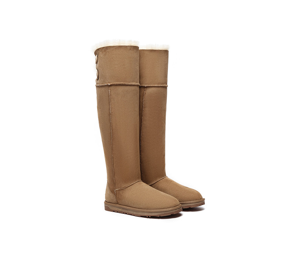 UGG Boots Women Double Faced Sheepskin Wool Tall Button Over-Knee Jenner