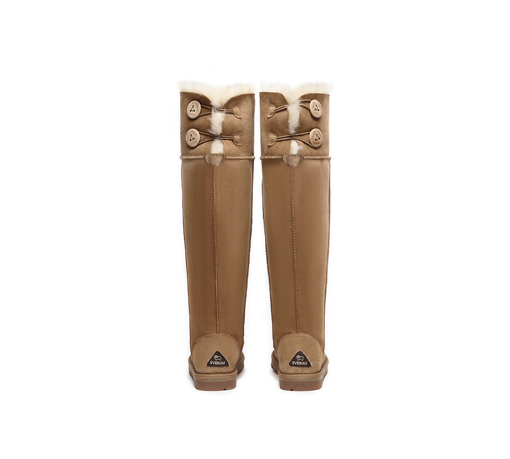 UGG Boots Women Double Faced Sheepskin Wool Tall Button Over-Knee Jenner