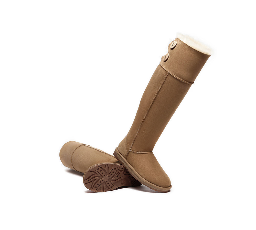UGG Boots Women Double Faced Sheepskin Wool Tall Button Over-Knee Jenner