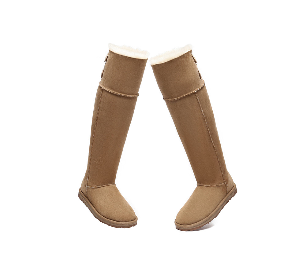 UGG Boots Women Double Faced Sheepskin Wool Tall Button Over-Knee Jenner