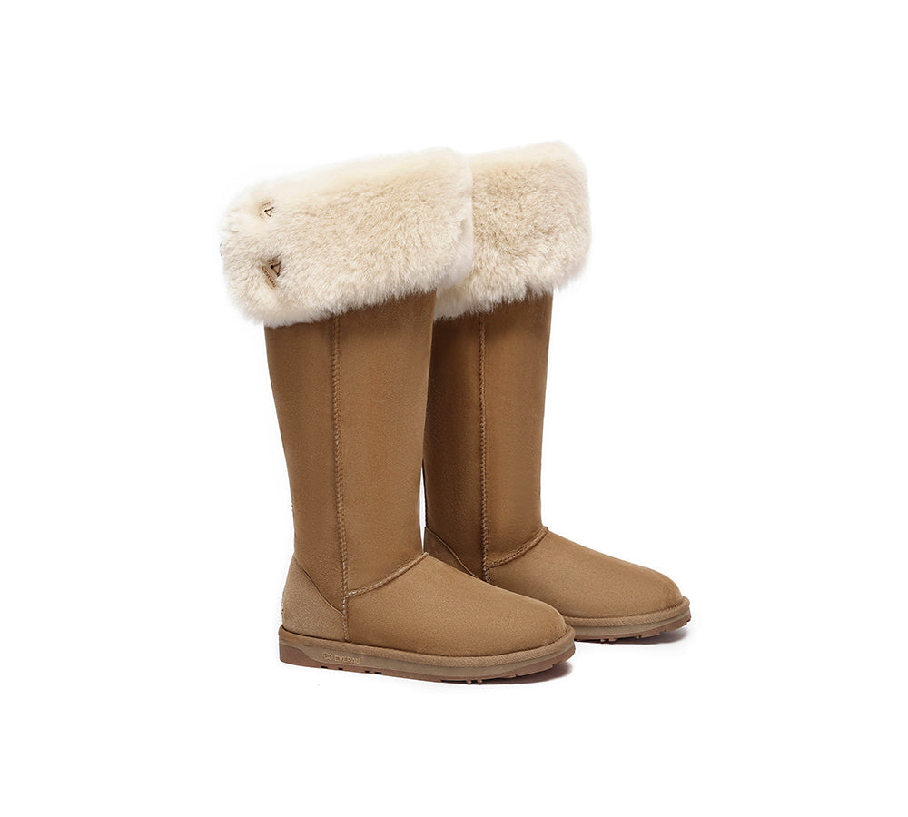 UGG Boots Women Double Faced Sheepskin Wool Tall Button Over-Knee Jenner