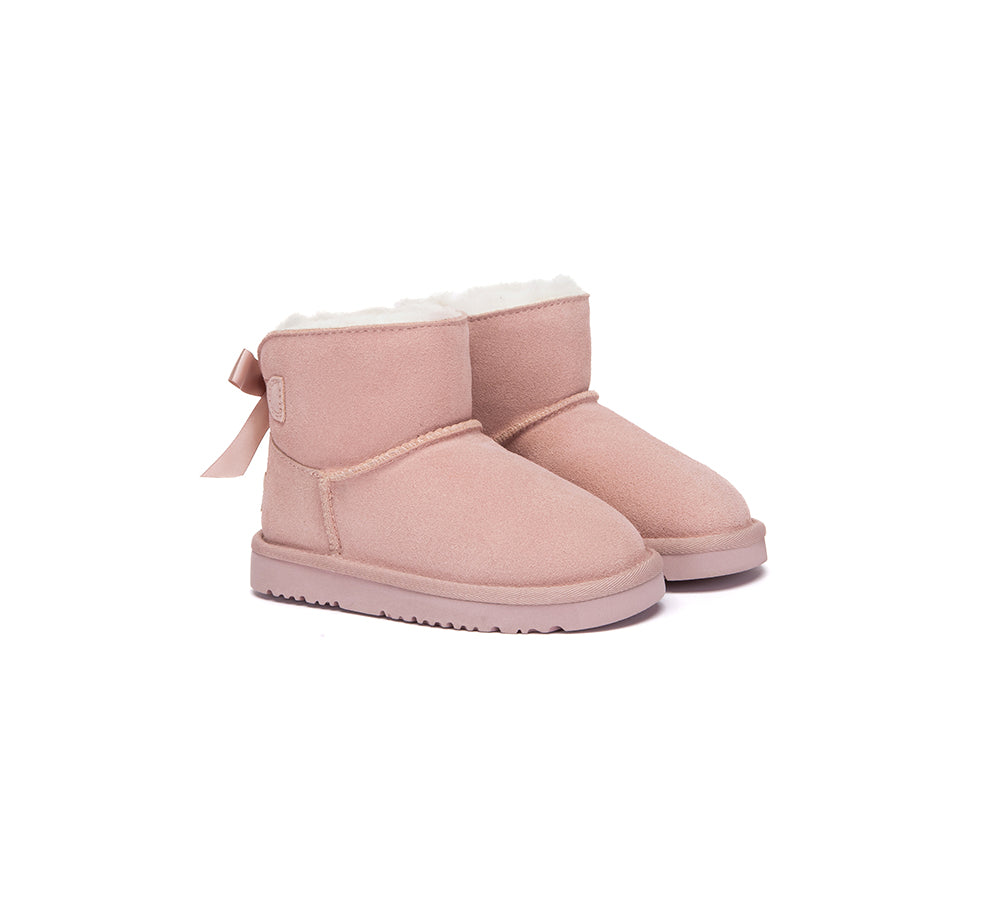 UGG Boots Kids Sheepskin Wool Back Bow Ankle Melub