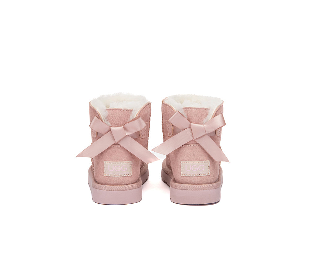 UGG Boots Kids Sheepskin Wool Back Bow Ankle Melub
