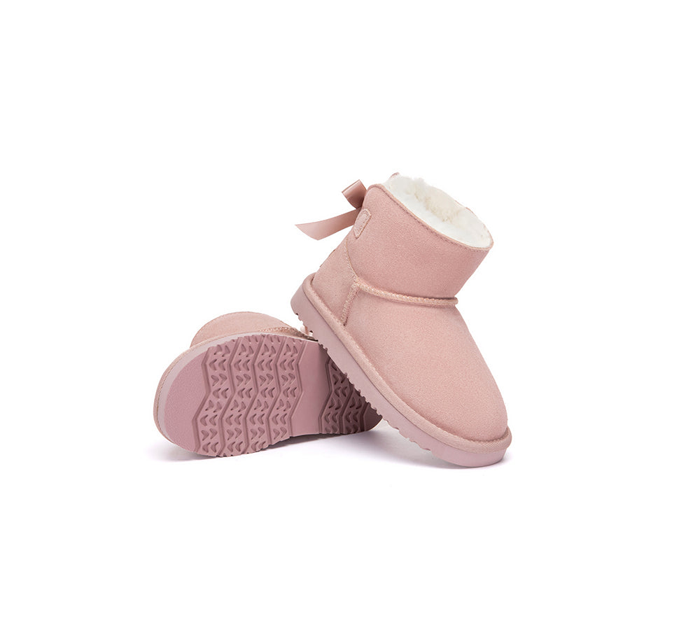 UGG Boots Kids Sheepskin Wool Back Bow Ankle Melub