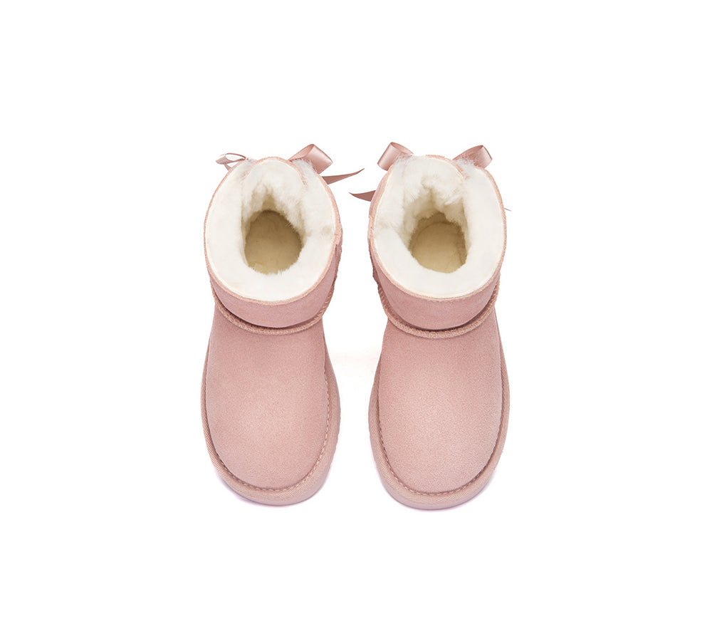 UGG Boots Kids Sheepskin Wool Back Bow Ankle Melub