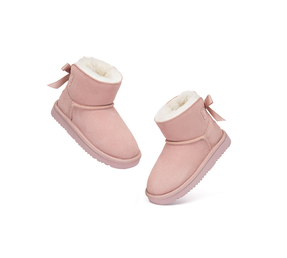 UGG Boots Kids Sheepskin Wool Back Bow Ankle Melub