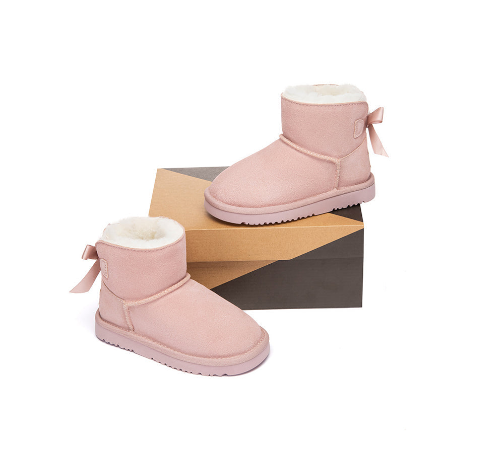 UGG Boots Kids Sheepskin Wool Back Bow Ankle Melub