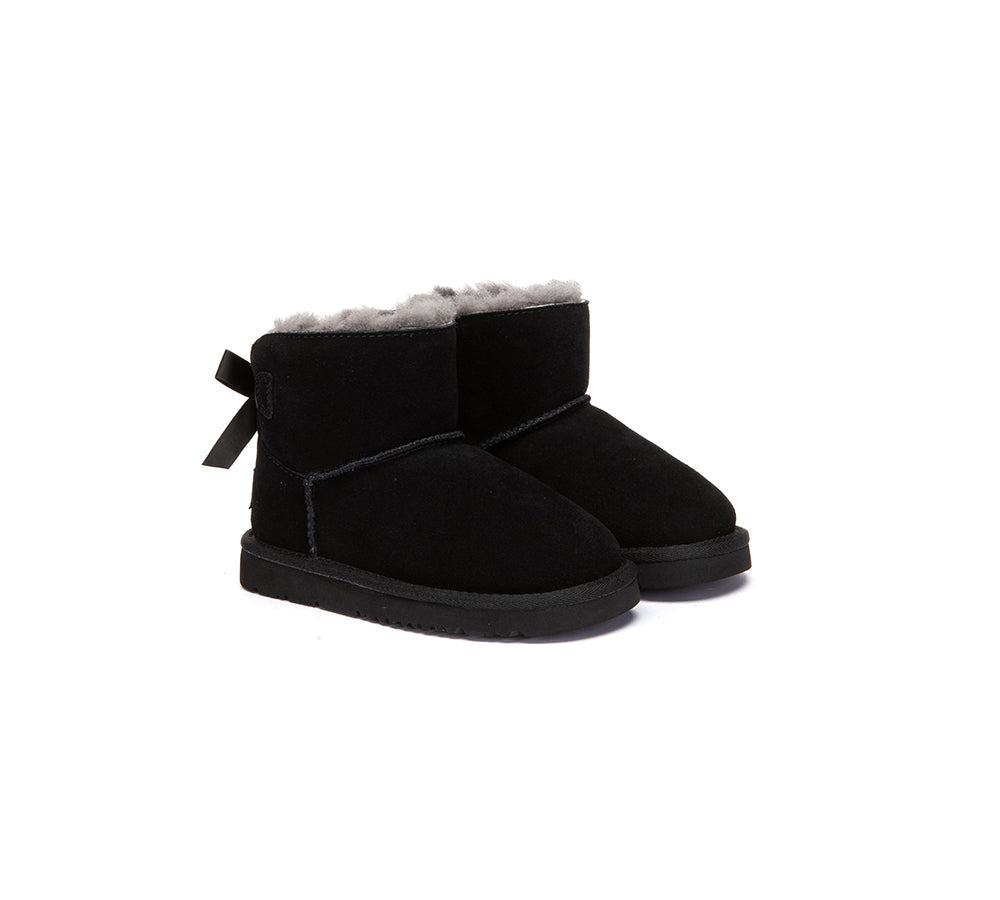 UGG Boots Kids Sheepskin Wool Back Bow Ankle Melub