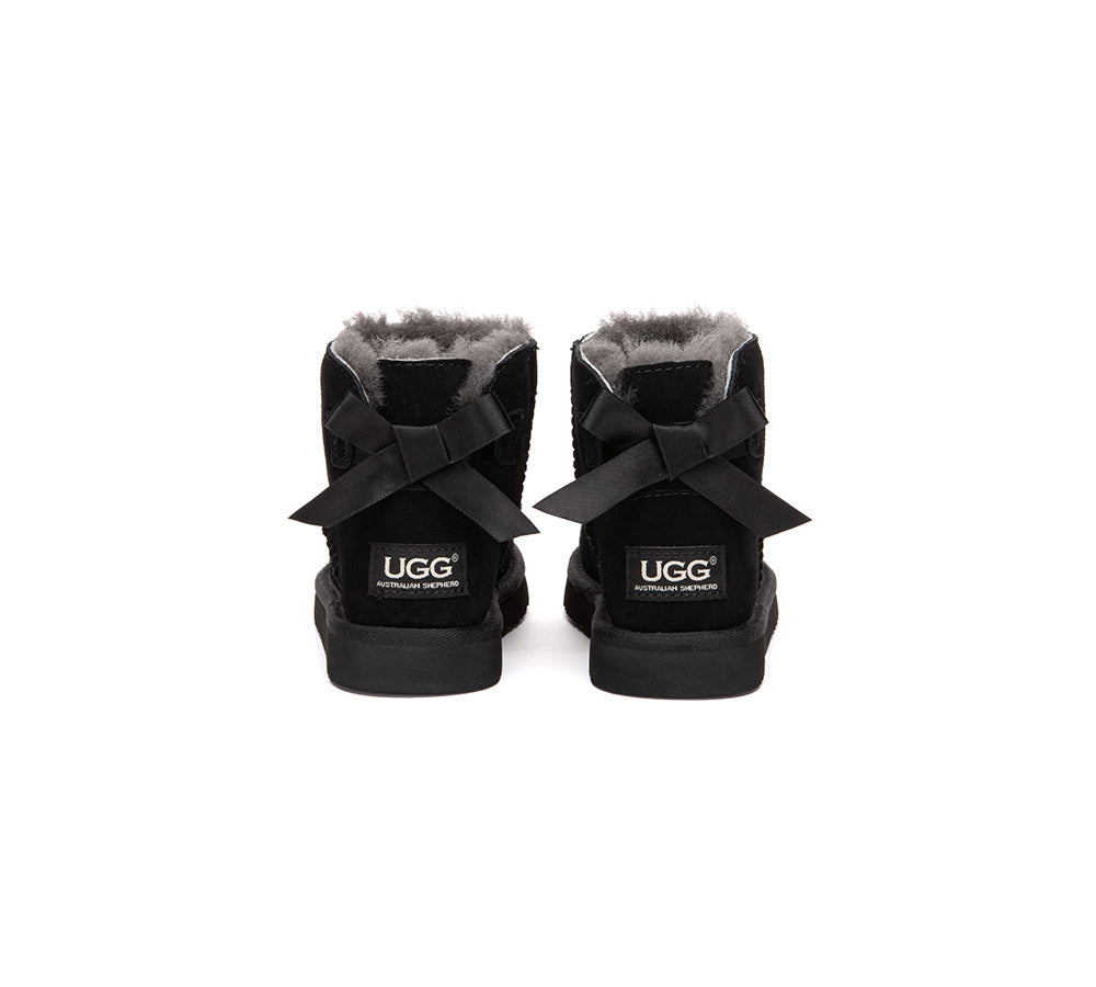 UGG Boots Kids Sheepskin Wool Back Bow Ankle Melub