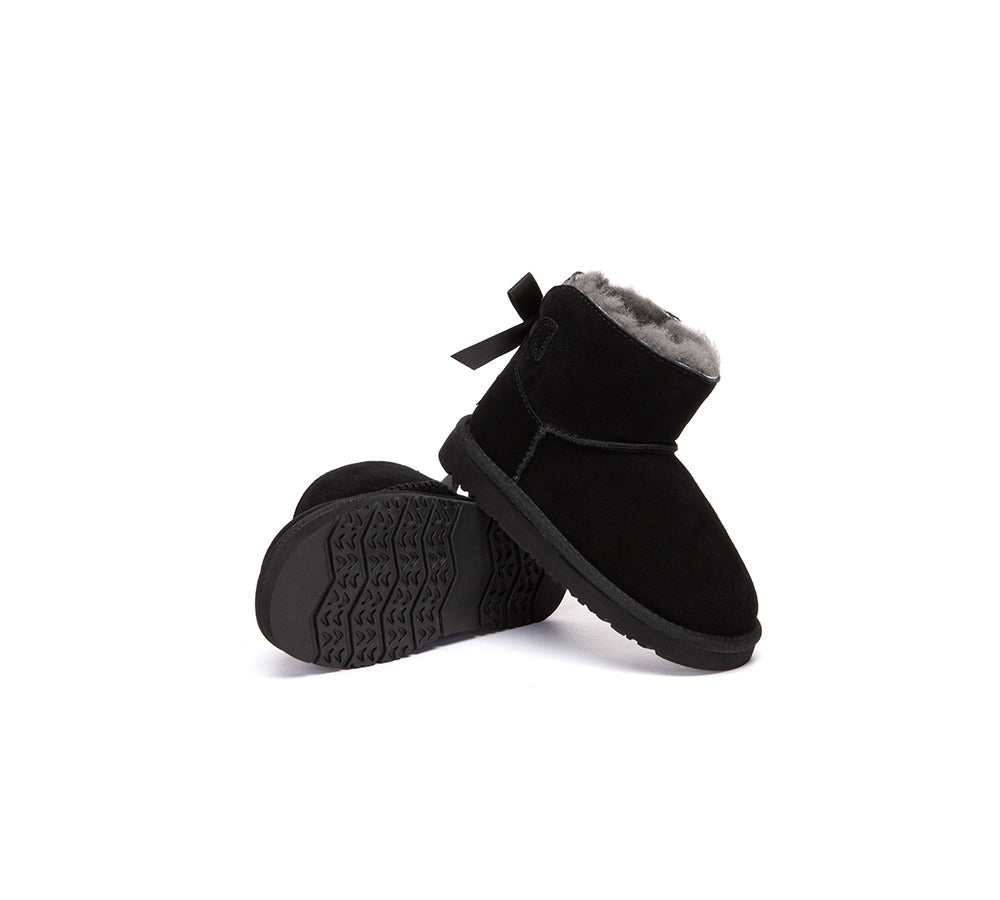 UGG Boots Kids Sheepskin Wool Back Bow Ankle Melub