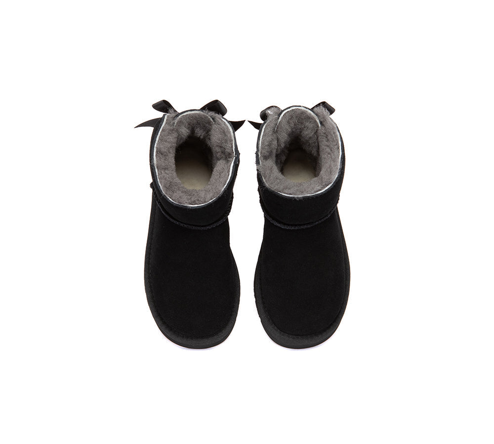 UGG Boots Kids Sheepskin Wool Back Bow Ankle Melub