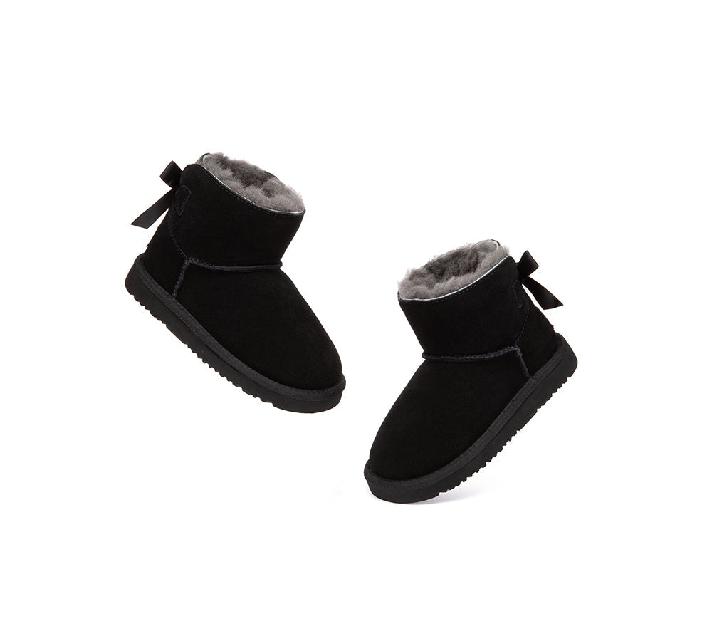 UGG Boots Kids Sheepskin Wool Back Bow Ankle Melub