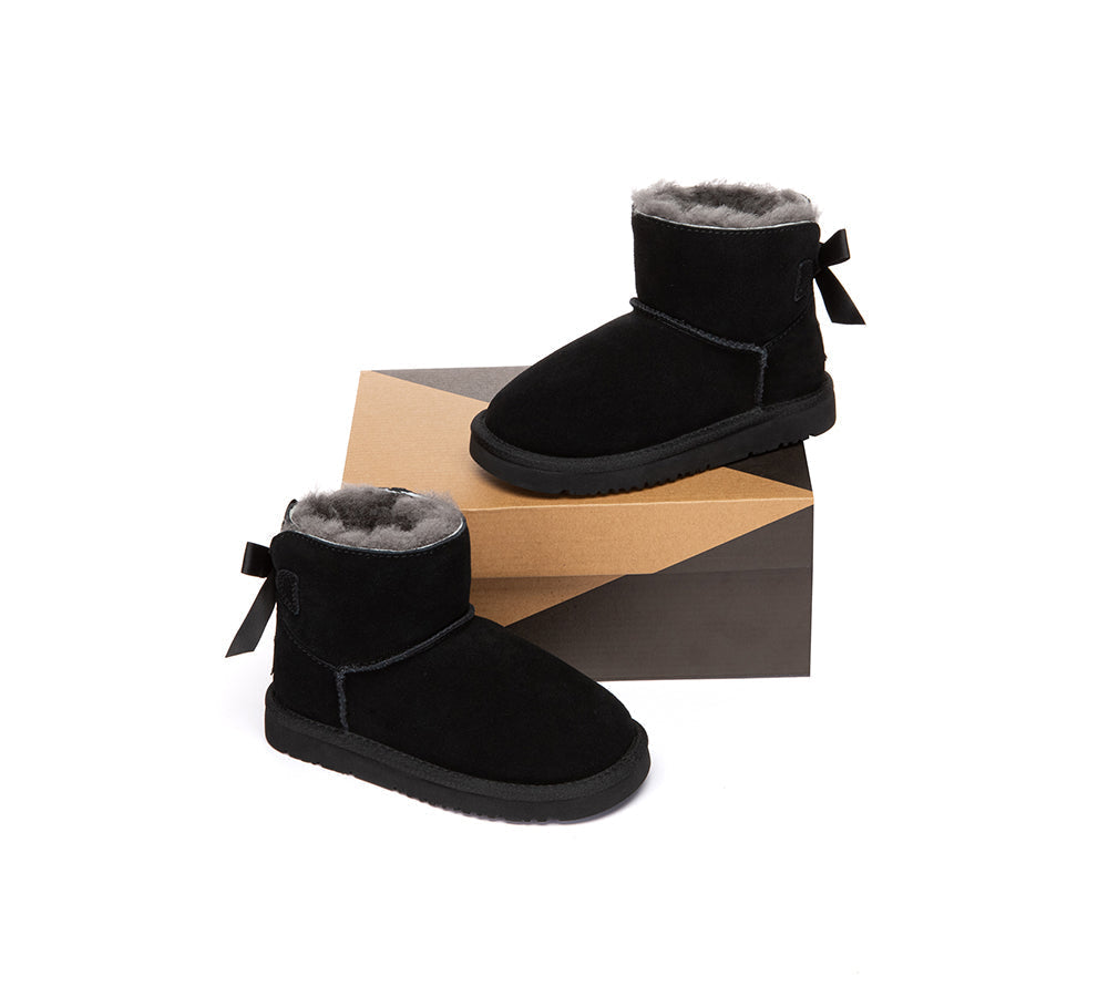 UGG Boots Kids Sheepskin Wool Back Bow Ankle Melub