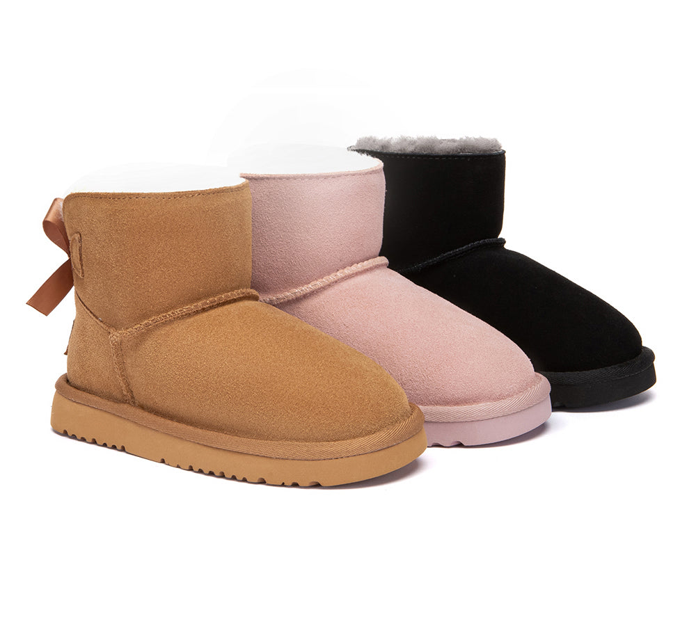 UGG Boots Kids Sheepskin Wool Back Bow Ankle Melub