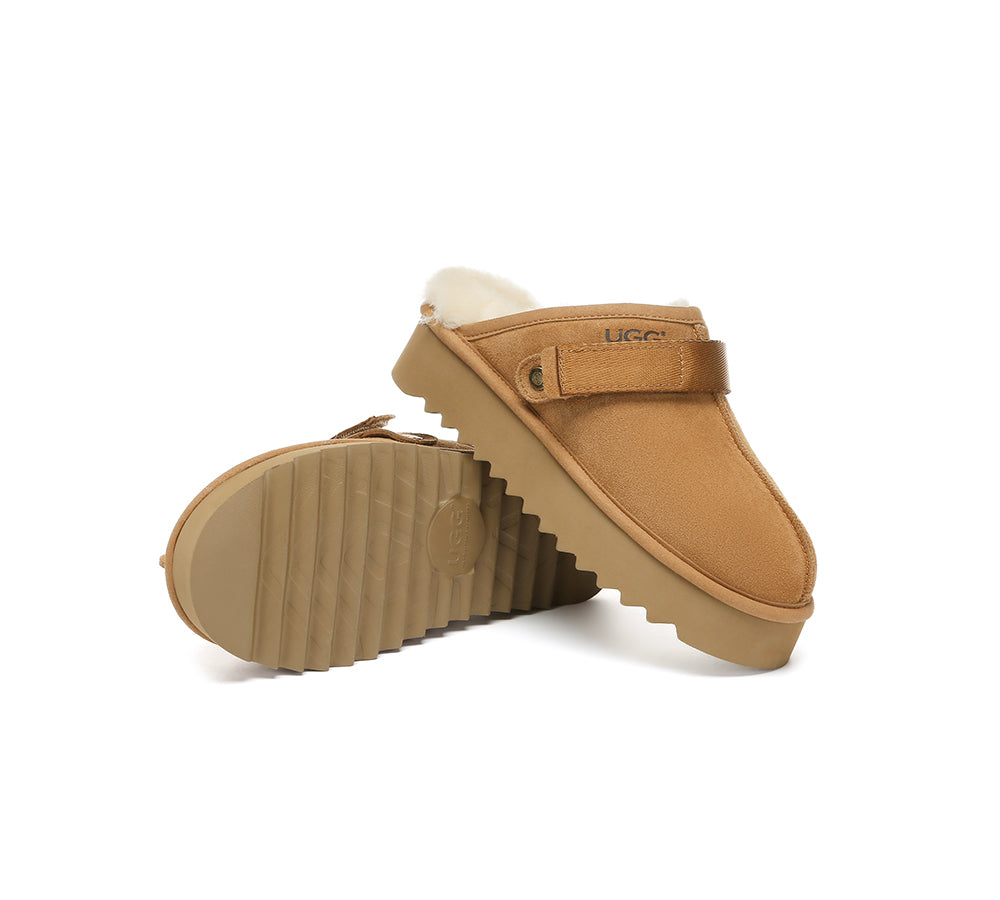 UGG Slippers Sheepskin Wool Slingback Platform Cozeln