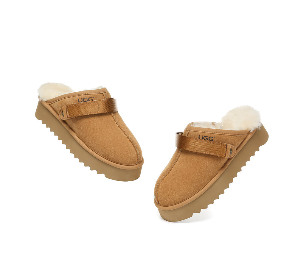 UGG Slippers Sheepskin Wool Slingback Platform Cozeln