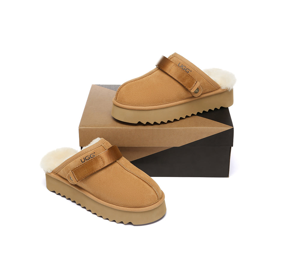UGG Slippers Sheepskin Wool Slingback Platform Cozeln
