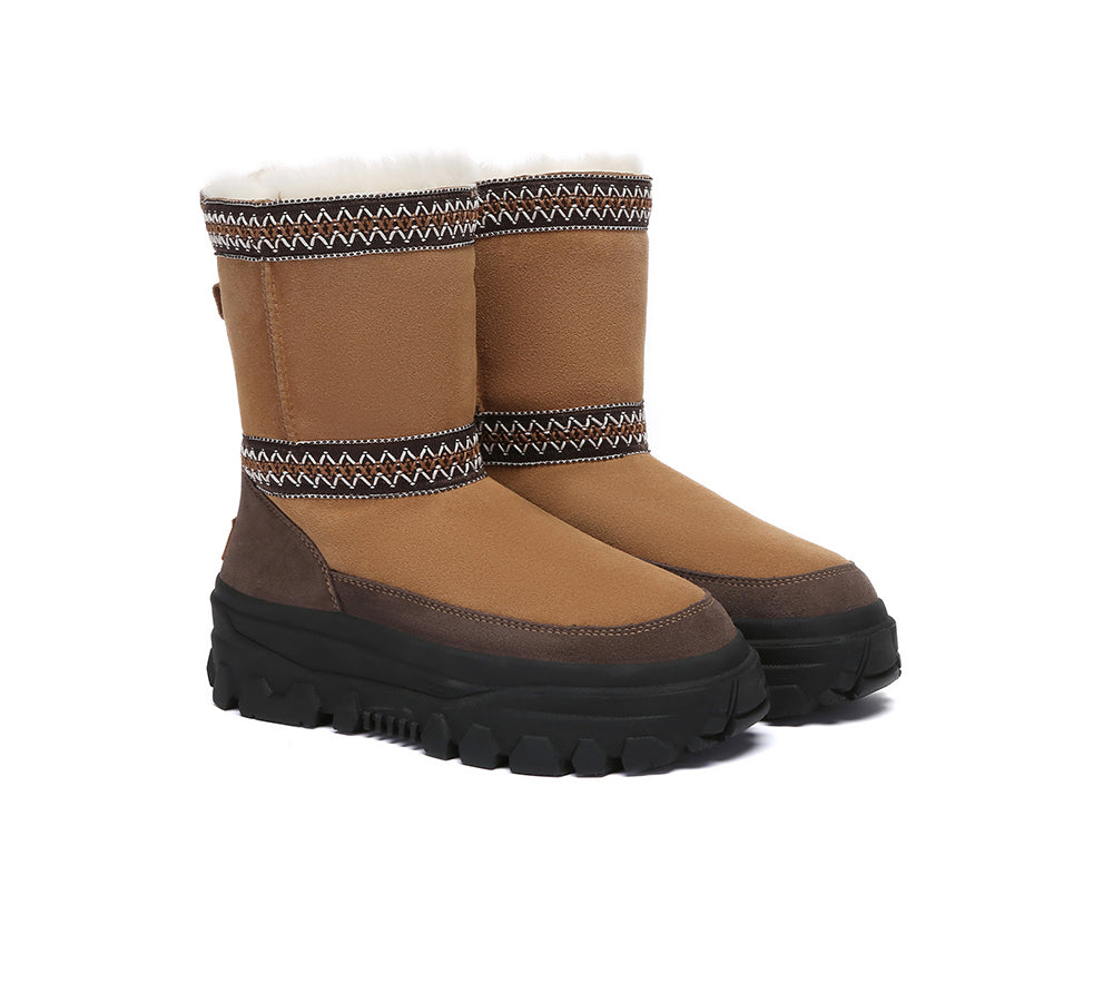 UGG Boots Sheepskin Wool Mid Calf Chunky Platform Glacelle