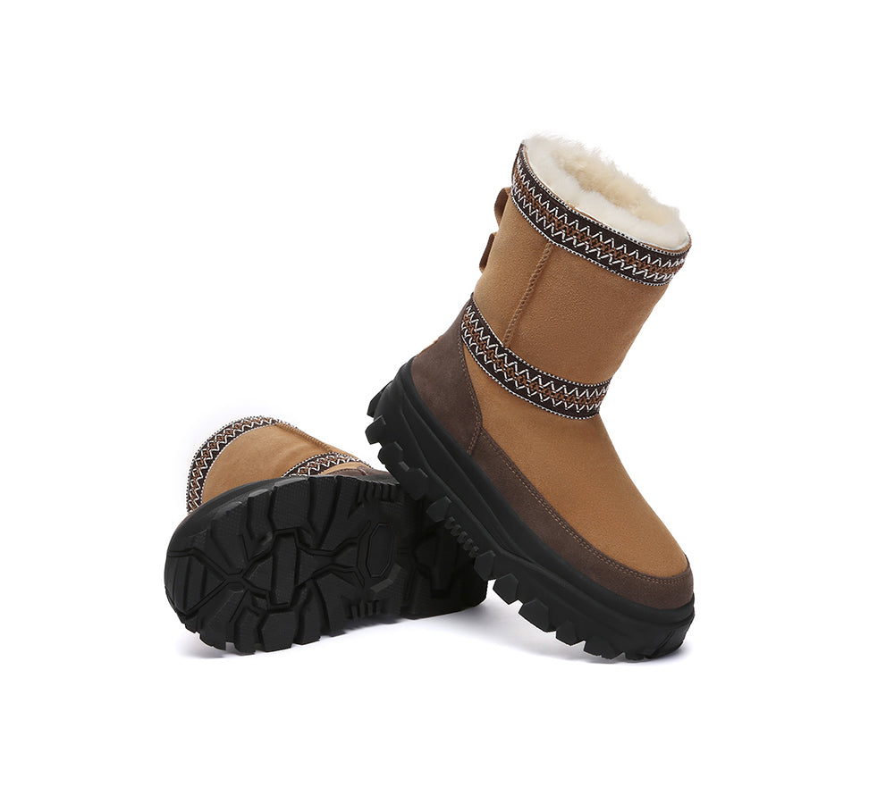 UGG Boots Sheepskin Wool Mid Calf Chunky Platform Glacelle