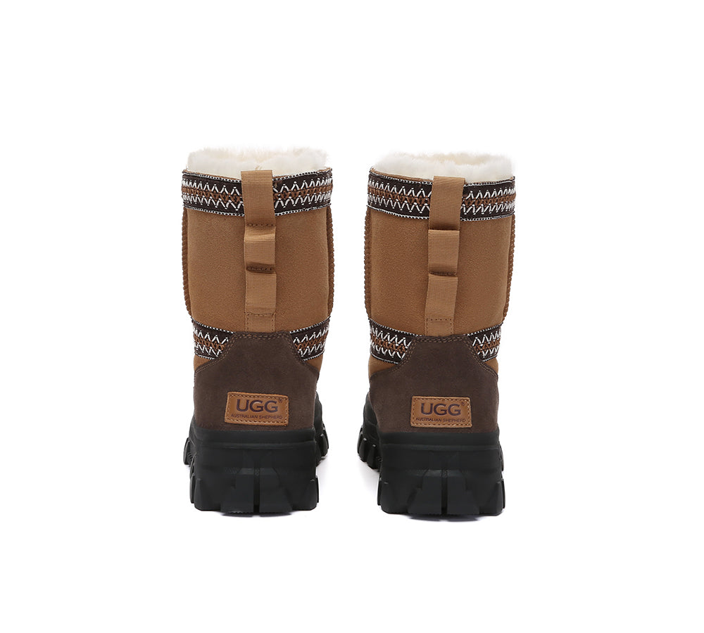 UGG Boots Sheepskin Wool Mid Calf Chunky Platform Glacelle