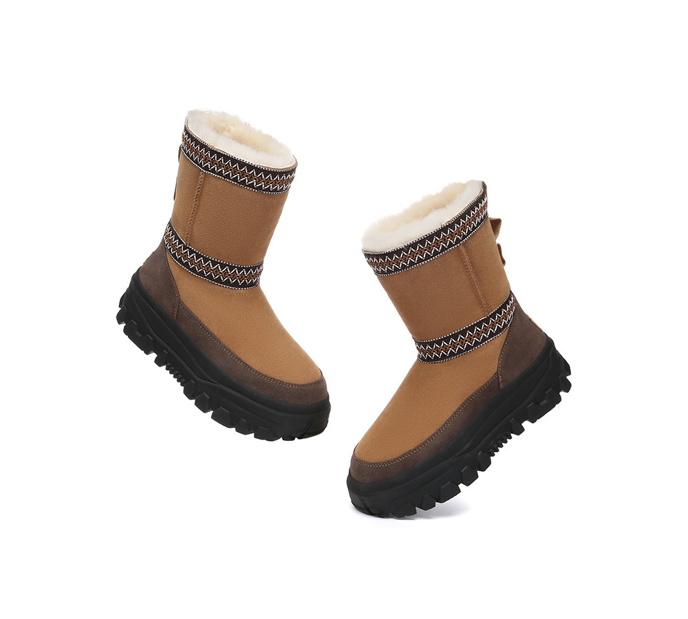 UGG Boots Sheepskin Wool Mid Calf Chunky Platform Glacelle