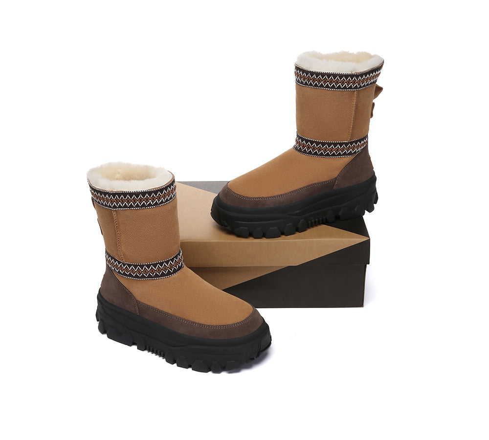 UGG Boots Sheepskin Wool Mid Calf Chunky Platform Glacelle
