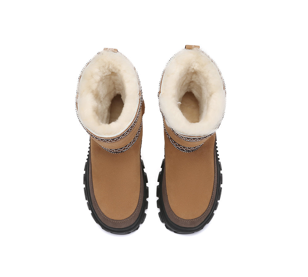 UGG Boots Sheepskin Wool Mid Calf Chunky Platform Glacelle