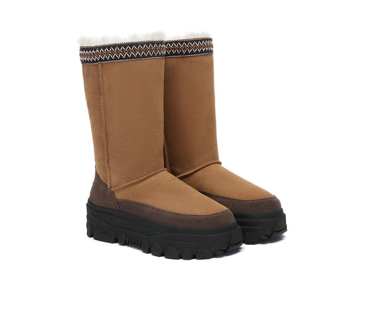 UGG Boots Sheepskin Wool Chunky Platform Tall Glacelle