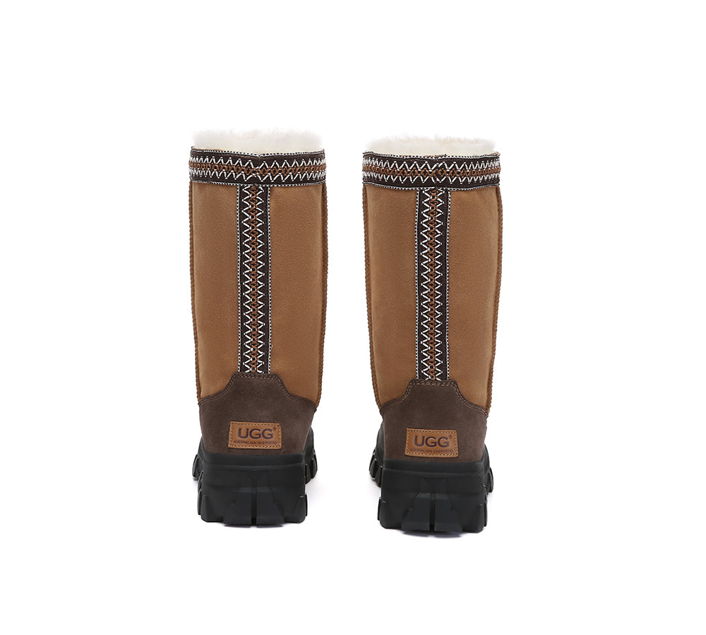 UGG Boots Sheepskin Wool Chunky Platform Tall Glacelle