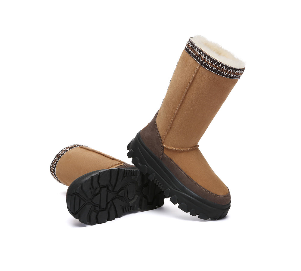 UGG Boots Sheepskin Wool Chunky Platform Tall Glacelle