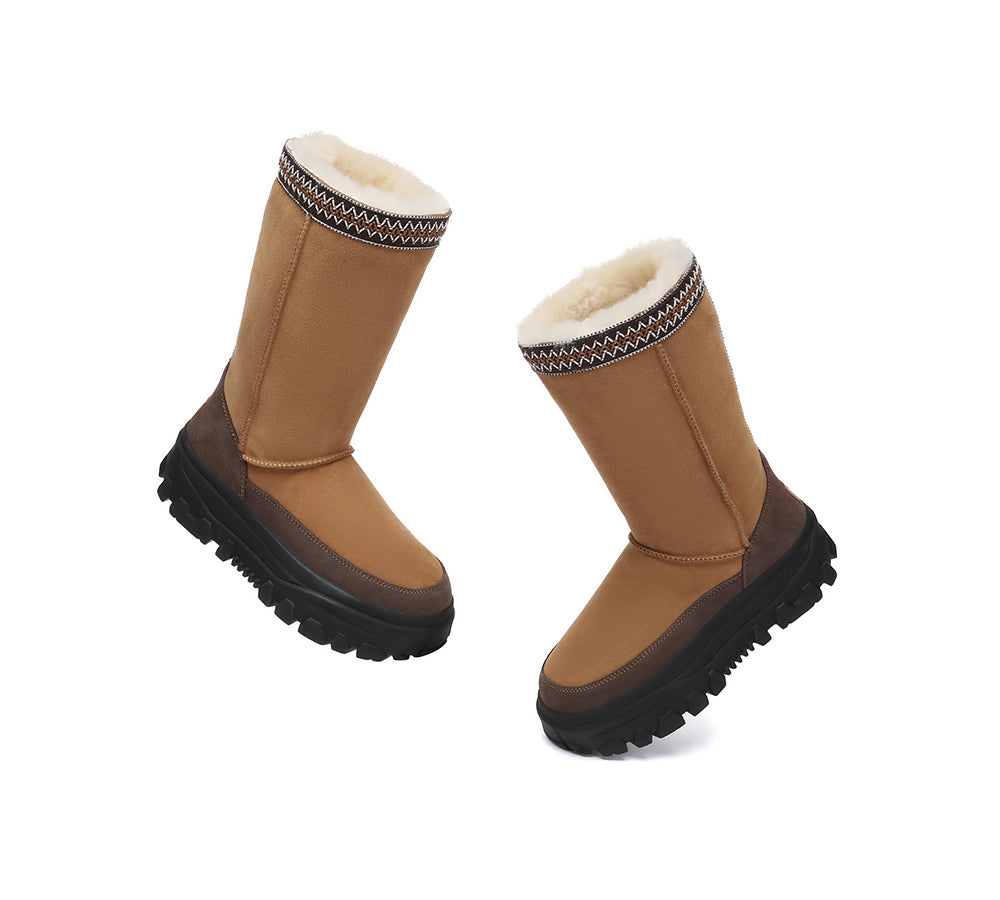 UGG Boots Sheepskin Wool Chunky Platform Tall Glacelle