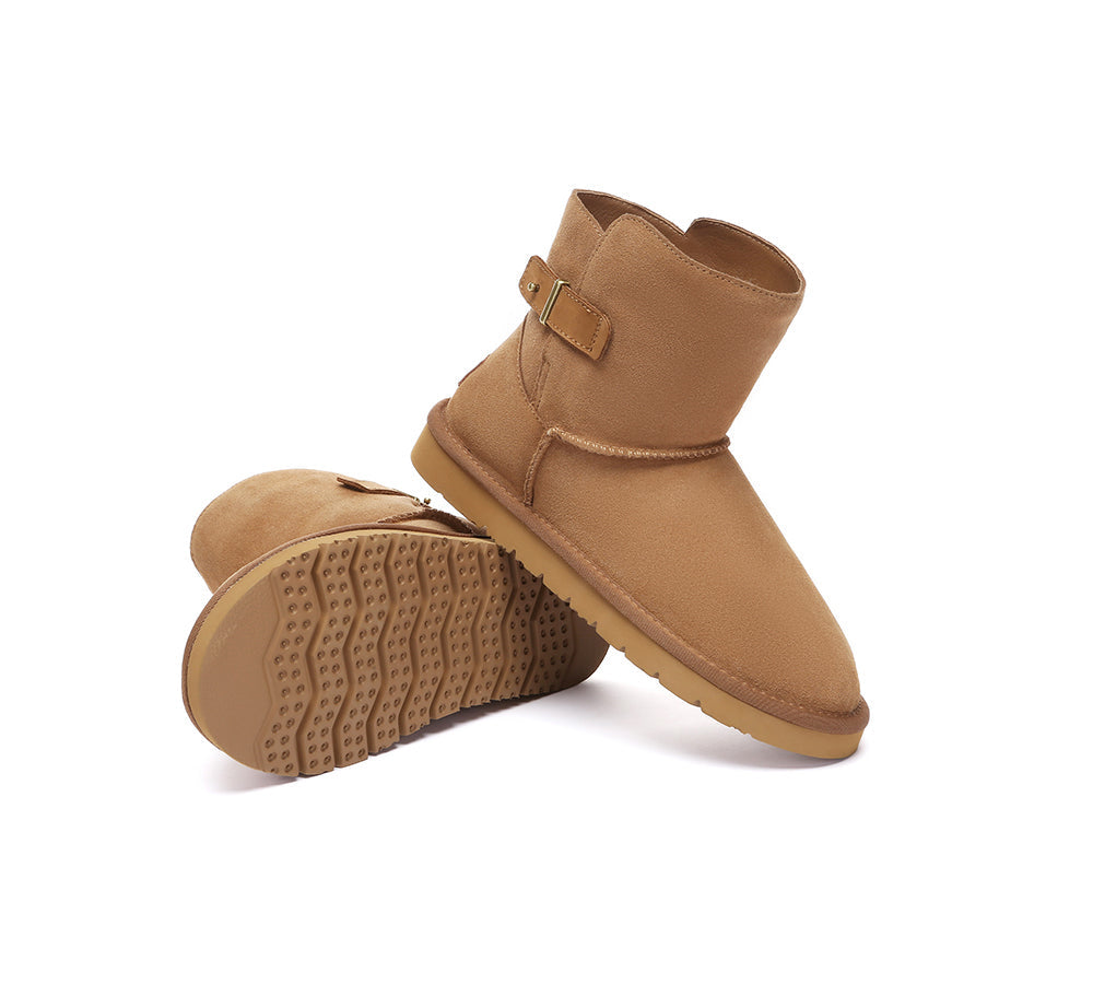 UGG Boots Sheepskin Wool Buckle Ankle Mini Winza